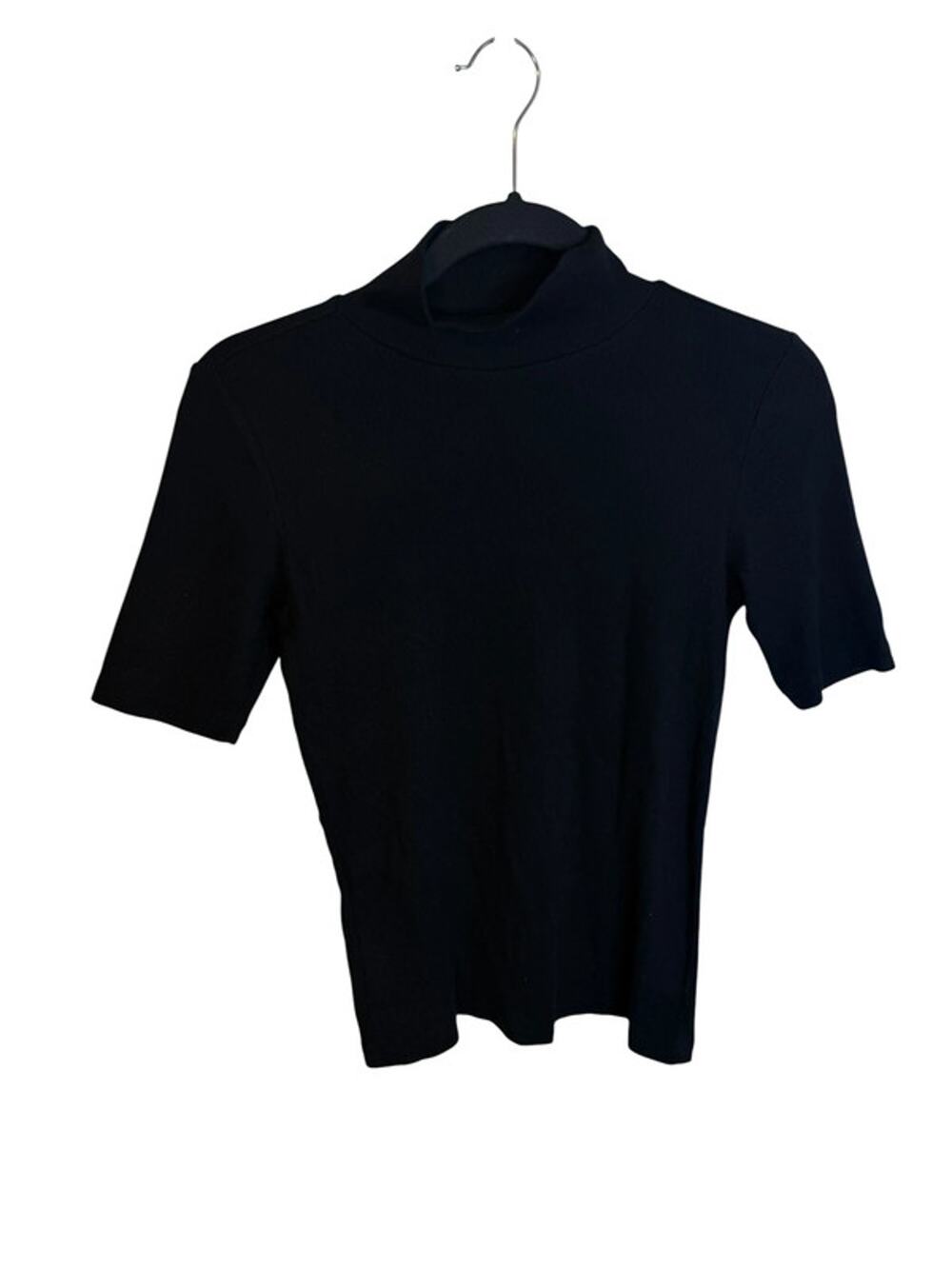 Loft Black Ribbed Mock Neck Tee